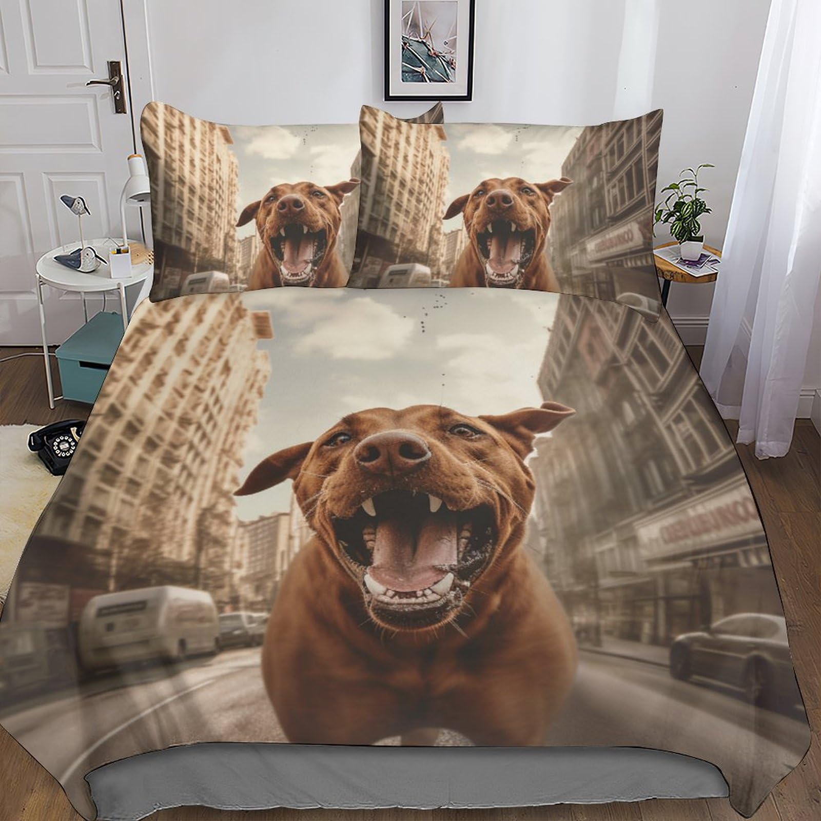 Housse de couette Dogs Growling 3D en microfibre avec taies