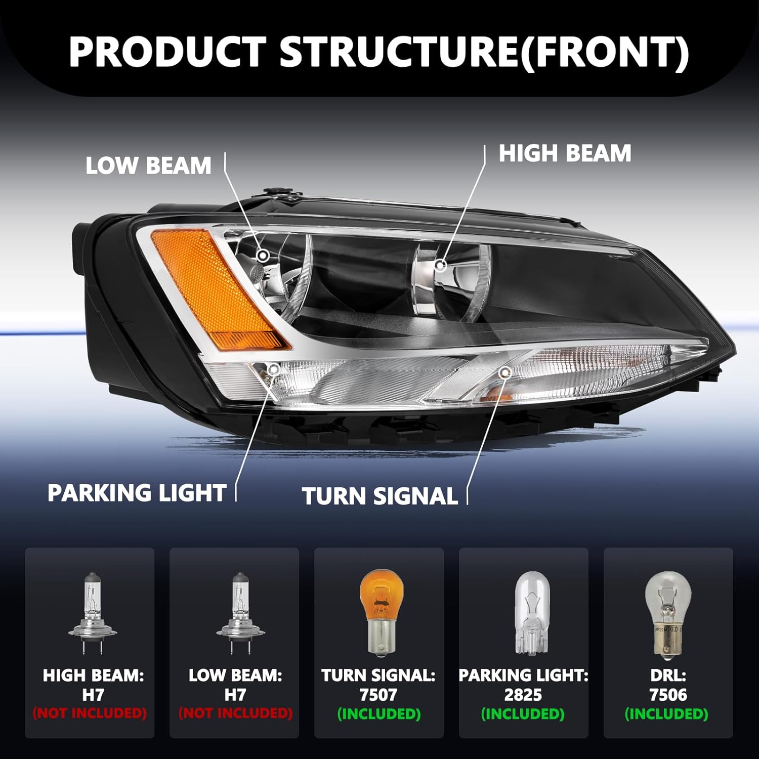 Aosky-Fit for 2011-2018 Volkswagen VW Jetta MK6 Headlights[Halogen Type] Pair Right Passenger Side