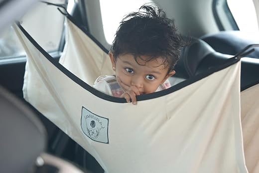 Car Cradle Hammock for 0 to 3 Year Baby Portable Travel Cloth Jhula with Adjustable and Comfortable Environment for Your Little one During car Rides Belt Hangers and Carry Bag (Cream)