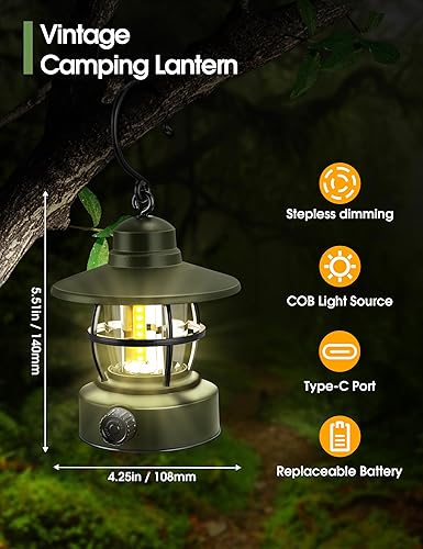 Miniatura 4 de Linterna de campamento 2 unidades Luz portátil para acampar alimentada por batería, lámpara de camping impermeable colgante LED para tienda de