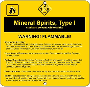الأرواح المعدنية نوع I مذيب Stoddard؛ ملصق الفينيل العشري Kit OSHA Safety Label التوافق مع العلامات 8"