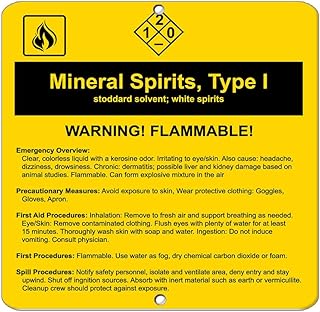 Mineral Spirits Type I Stoddard Solvent; White Spirits Label Vinyl Decal Sticker Kit OSHA Safety Label Compliance Signs 8"