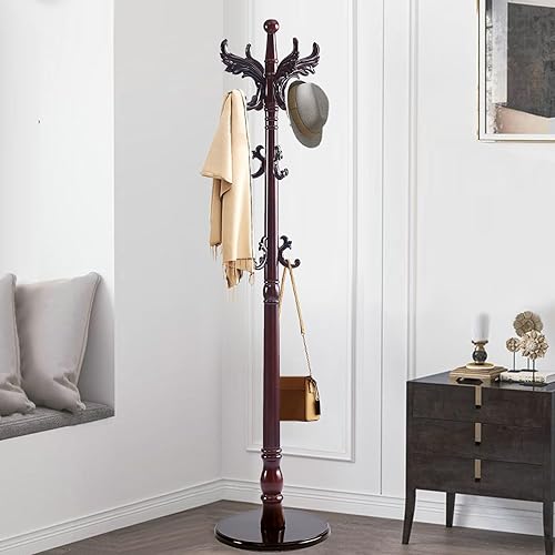 Yehotty Perchero independiente de madera, perchero con 12 ganchos, perchero resistente de 79 pulgadas con 3 configuraciones de altura para entrada,
