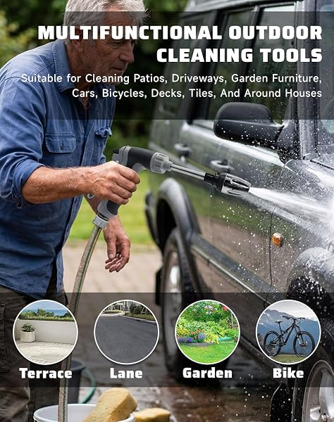 Aquoxis Pressure Washer, Hydro Power Water Jet Cleaner Attachment, Adjustable Nozzle Cleaning Sprayer for Patio, Car, Driveway, Deck & Outdoor Surfaces (C) - 5