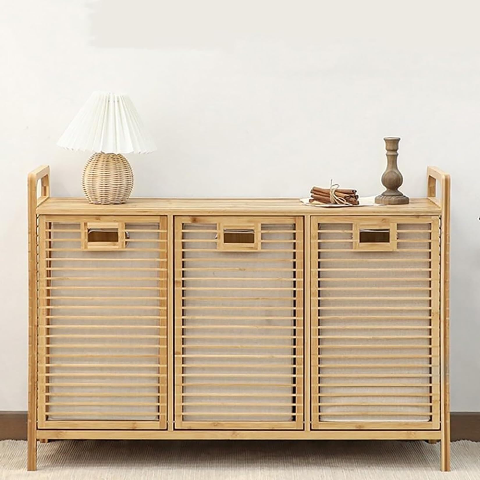Mobile Portabiancheria Salvaspazio, Cesto Biancheria Sporca Bambù | Mobiletto Bagno Cesta Biancheria Con Ripiani, Contenitore Panni Sporchi Sacchi(2 storage shelves with Shelf)