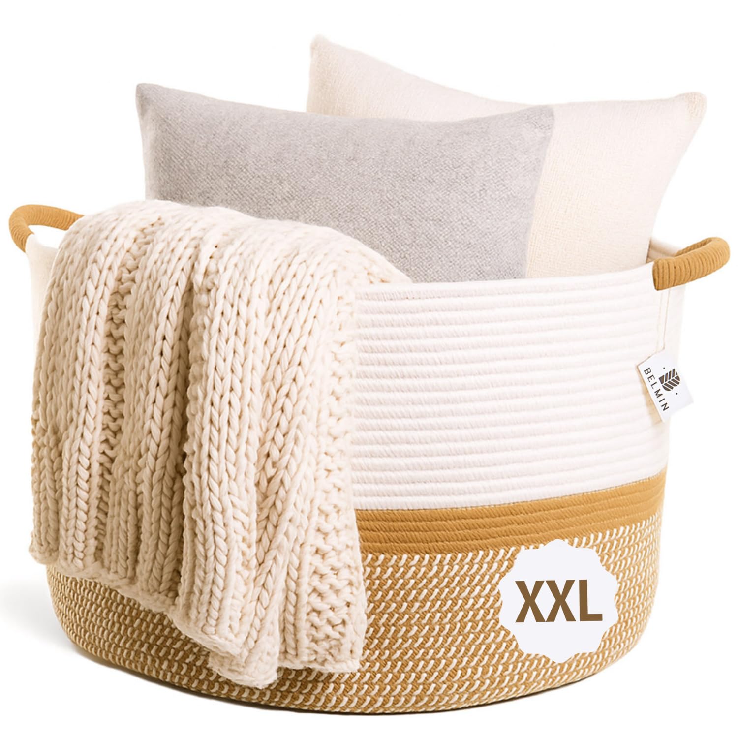 BELMIN Panier a Linge XL 65L – Grand Panier Rangement avec Poignées, Ø50cm, Coffre a Jouet, Panier de Rangement pour Chambre, Salle de Bain et Laundry Basket Design