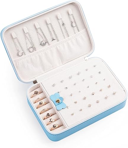 SANQIANWAN Joyero de viaje de cuero de lujo para mujer, estuche de viaje portátil, anillos, aretes, collar, organizador multifuncional, regalo para