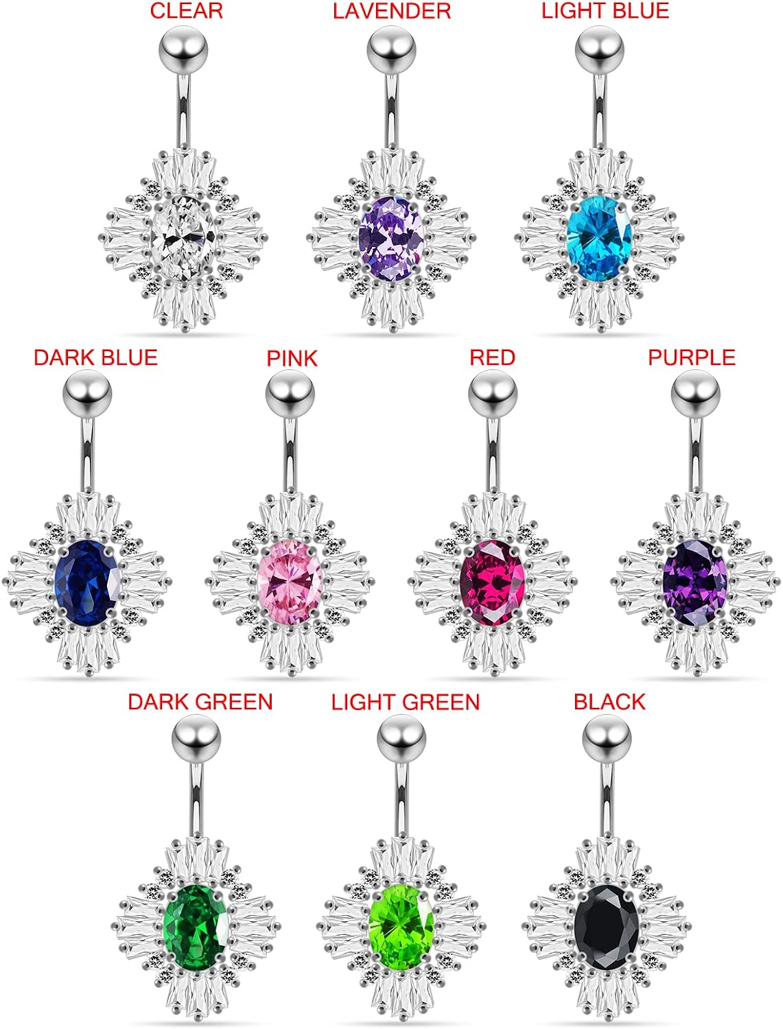 Cz Gemstones Fancy Studded Royal Collections Design 925 Sterling Silver with Stainless Steel Belly Ring - Belly Button jewelry - Navel jewelry