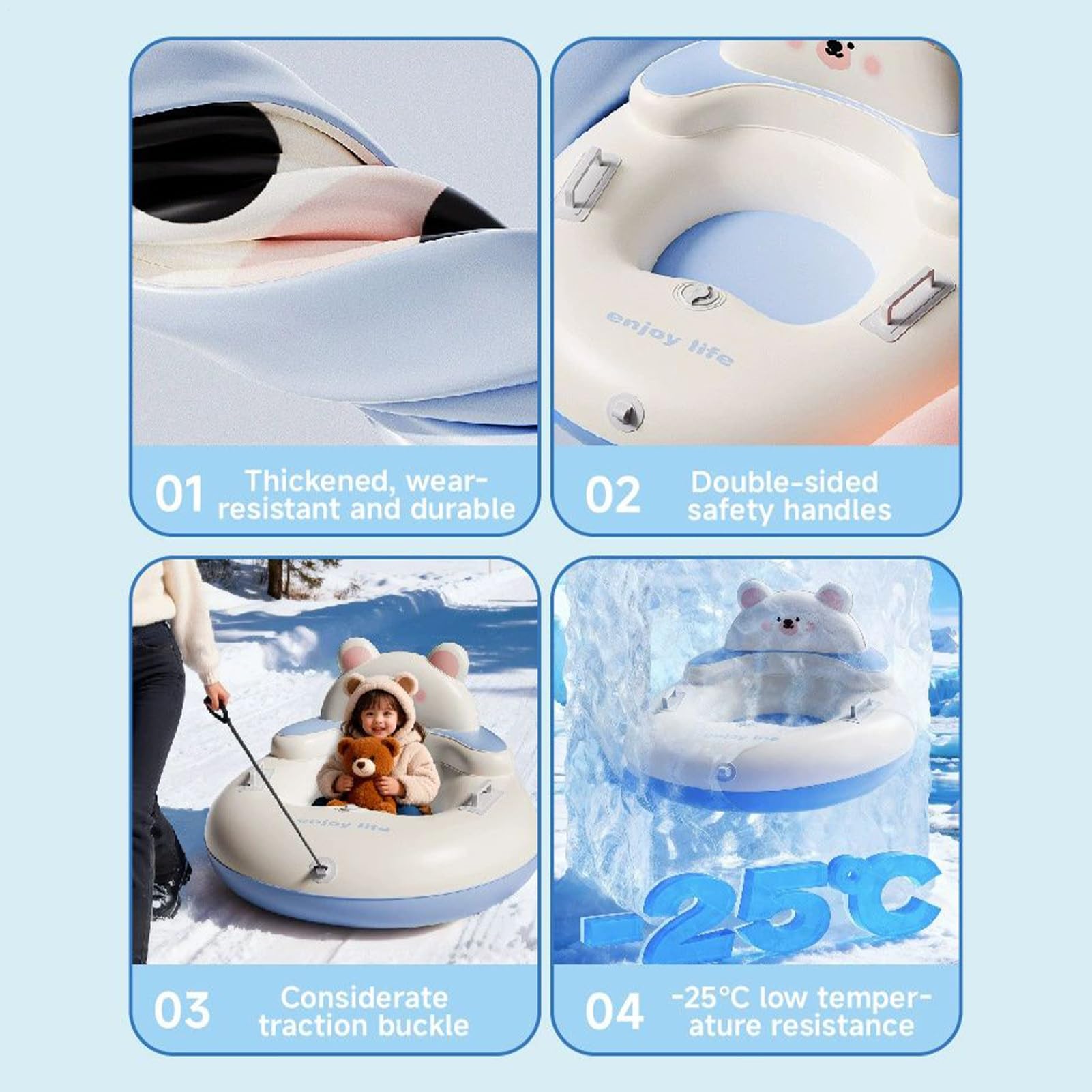 Bouées De Neige pour Jouet De Luge Gonflable pour l'hiver avec Poignées | Bouées De Luge Gonflables Pour Jardin Arrière Cour Parc Terrain De Extérieur Ferme Collines
