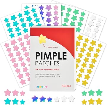 Pimple Patches Spot Patches Hydrocolloid Acne Treatment Star 240 PCS | Day & Night Absorbing Cover Blemish Cover Spot Sticker for Fast Acting Skincare 6 Color