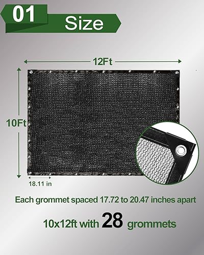 Miniatura 15 de Red de tela de protección solar 70% resistente al color negro, malla de sombra de jardín de 3 x 6 pies para cubierta de plantas, invernadero, 70%
