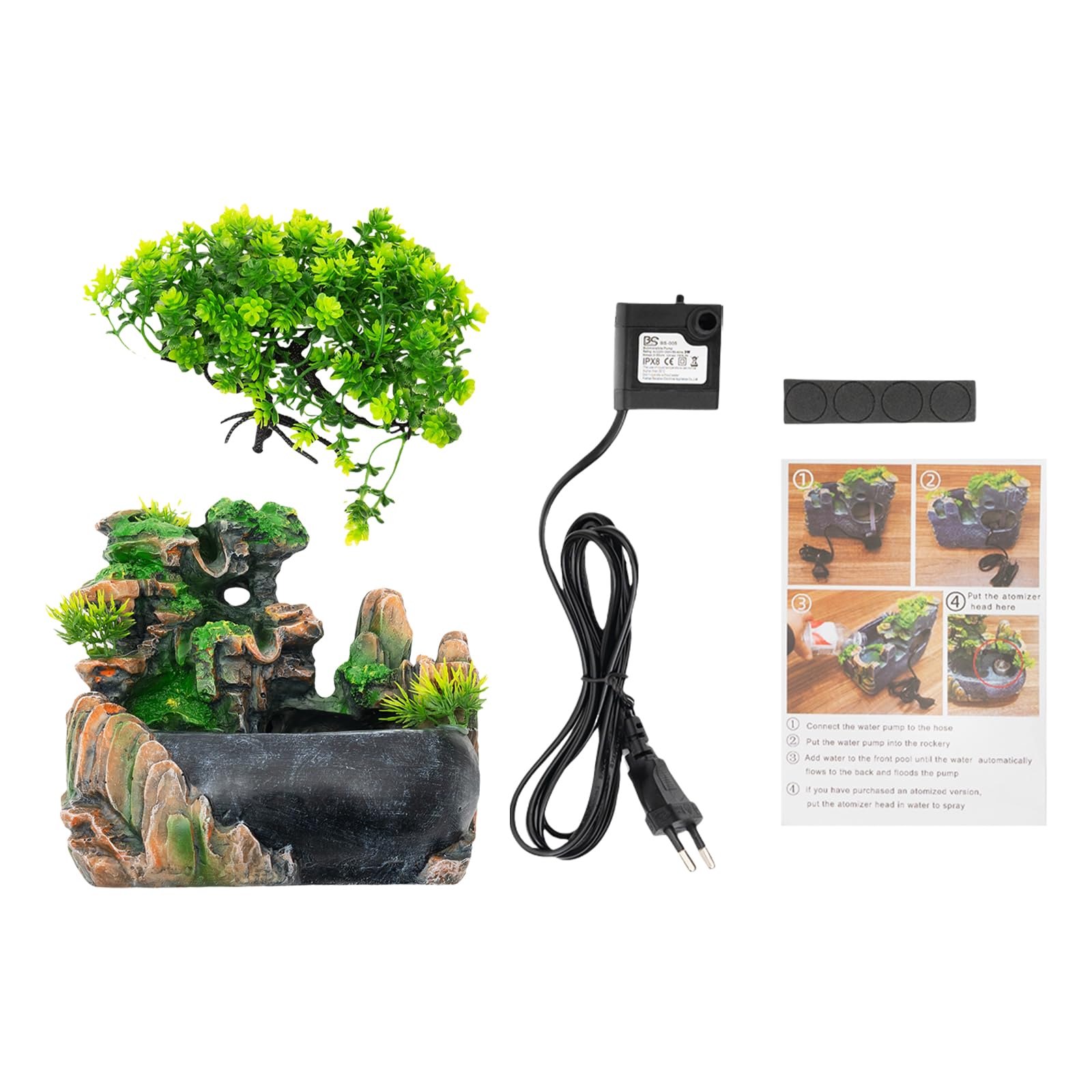 Fontaine d'intérieur avec éclairage LED Fontaine de Table Salon Bureau Cascade Desktop Bonsai Ornament Fontaine Table Cascade Fontaine de Bureau avec Plantes Décoration (sans Brouillard)