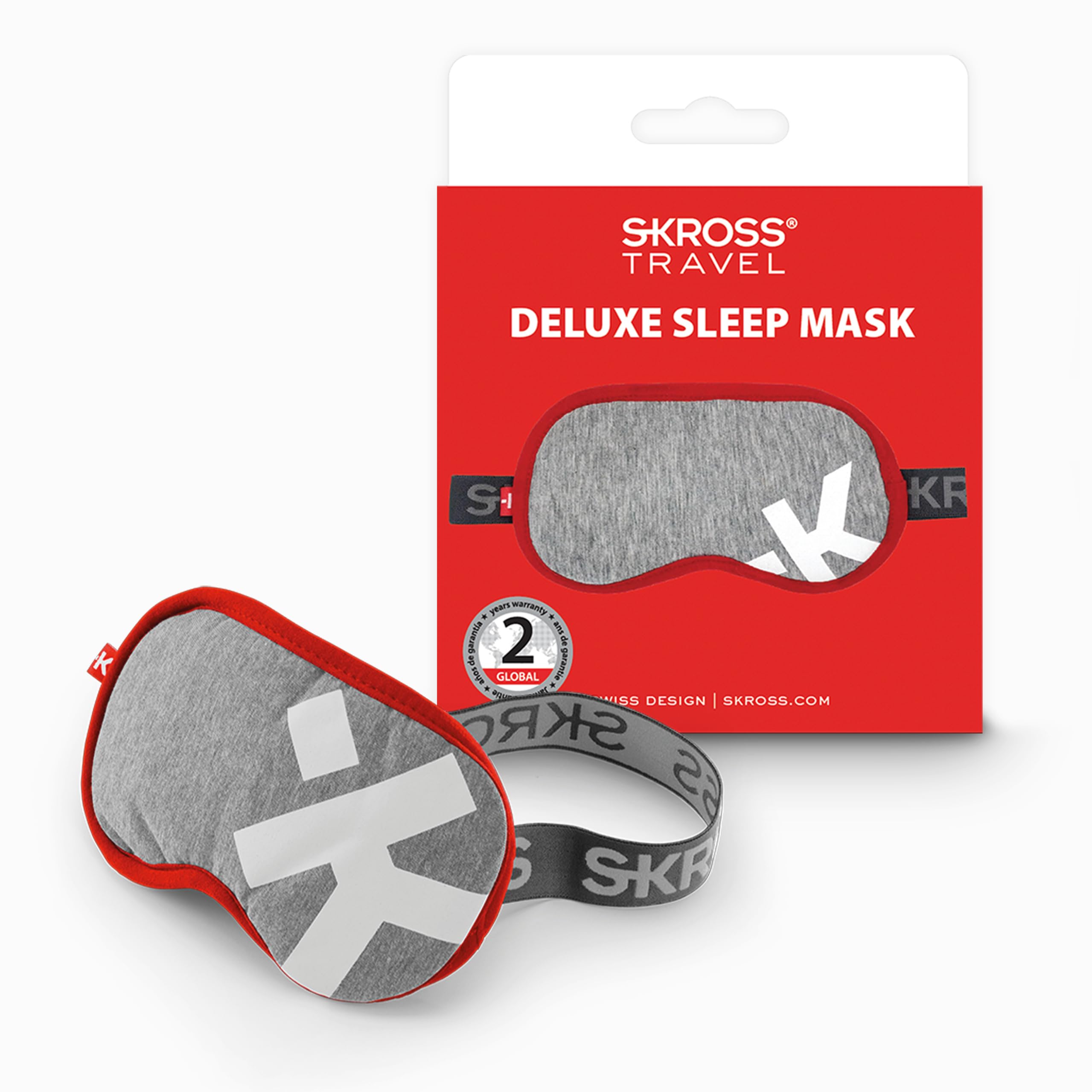 SKROSS - Deluxe Sleep Mask - Maska do spania w podróży lotniczej, samochody, pociąg. Maski miękkich oczu blokuje światło w 100% - zmywalne - czerwony