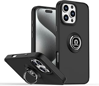 Fascination phone case compitable with iphone 16 pro max matte acrylic+pc+tbu luxury Protective Case with 360° Ring, Shockproof Cover Case, for iphone 16 pro max (Black)