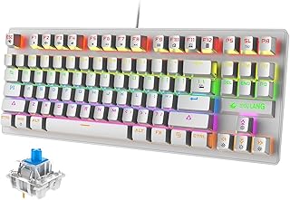 Mechanical Gaming Keyboard, RGB Backlit Keys, Spill-Resistant, Dedicated Multi-Media Keys, 87 Keys Full Anti-ghosting Essential Gaming Keyboard, QWERTY Layout, for PC PS4 PS5 Xbox one - White