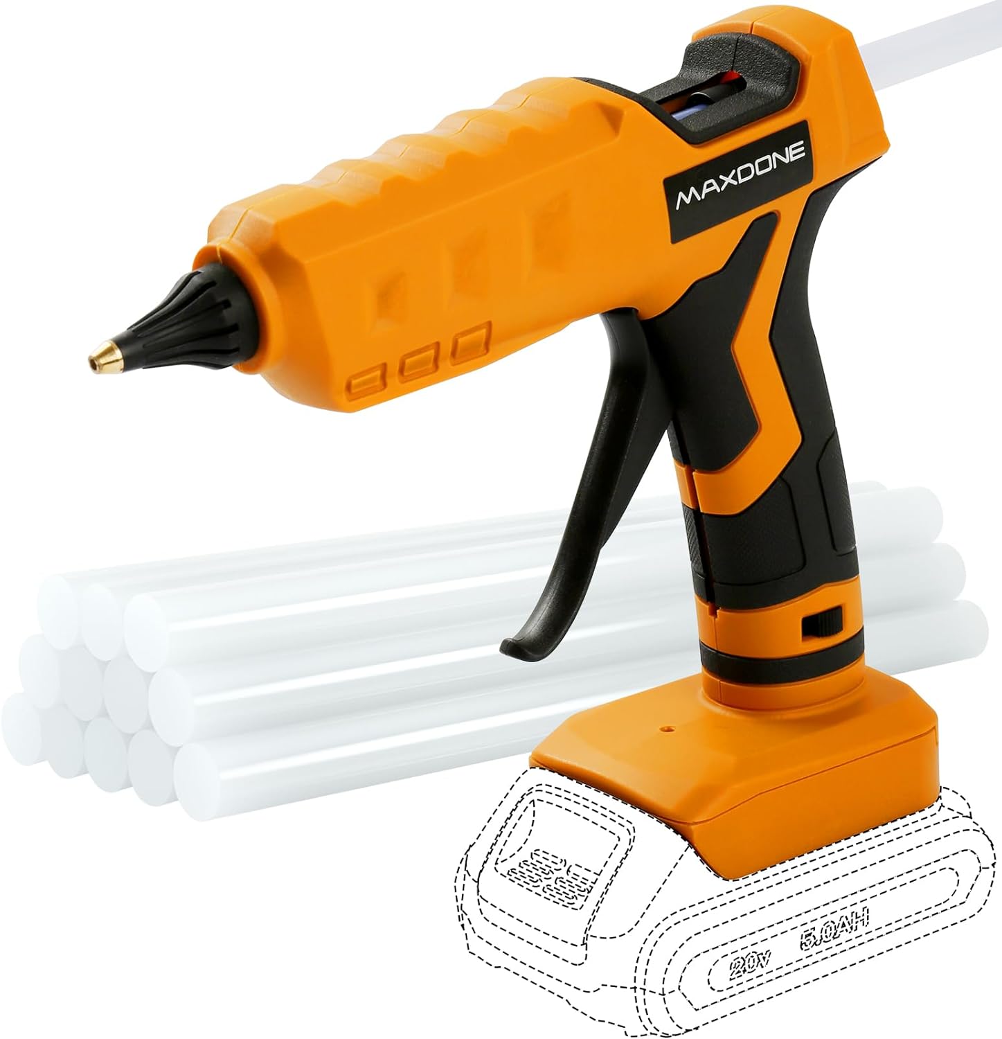 100w cordless hot glue gun for dewalt 20v max battery (tool only) wireless power glue gun full size with 12pcs glue sticks(0.43")(11mm) for art diy craft home repair school(battery not included) 100w glue gun for dewalt