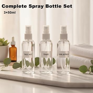 3pcs 50ml Spray Bottles, Clear Empty Fine Mist Plastic