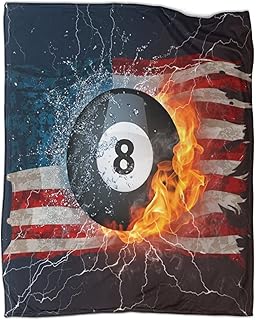 Kazynee Teen Billiards Throw Blanket, Abstract Fire Water Black Billiard Eight Ball American Flag Design Home Durable Blanket, 60x80inch(150x200cm) Blankets for Bed Couch Chair Living Room
