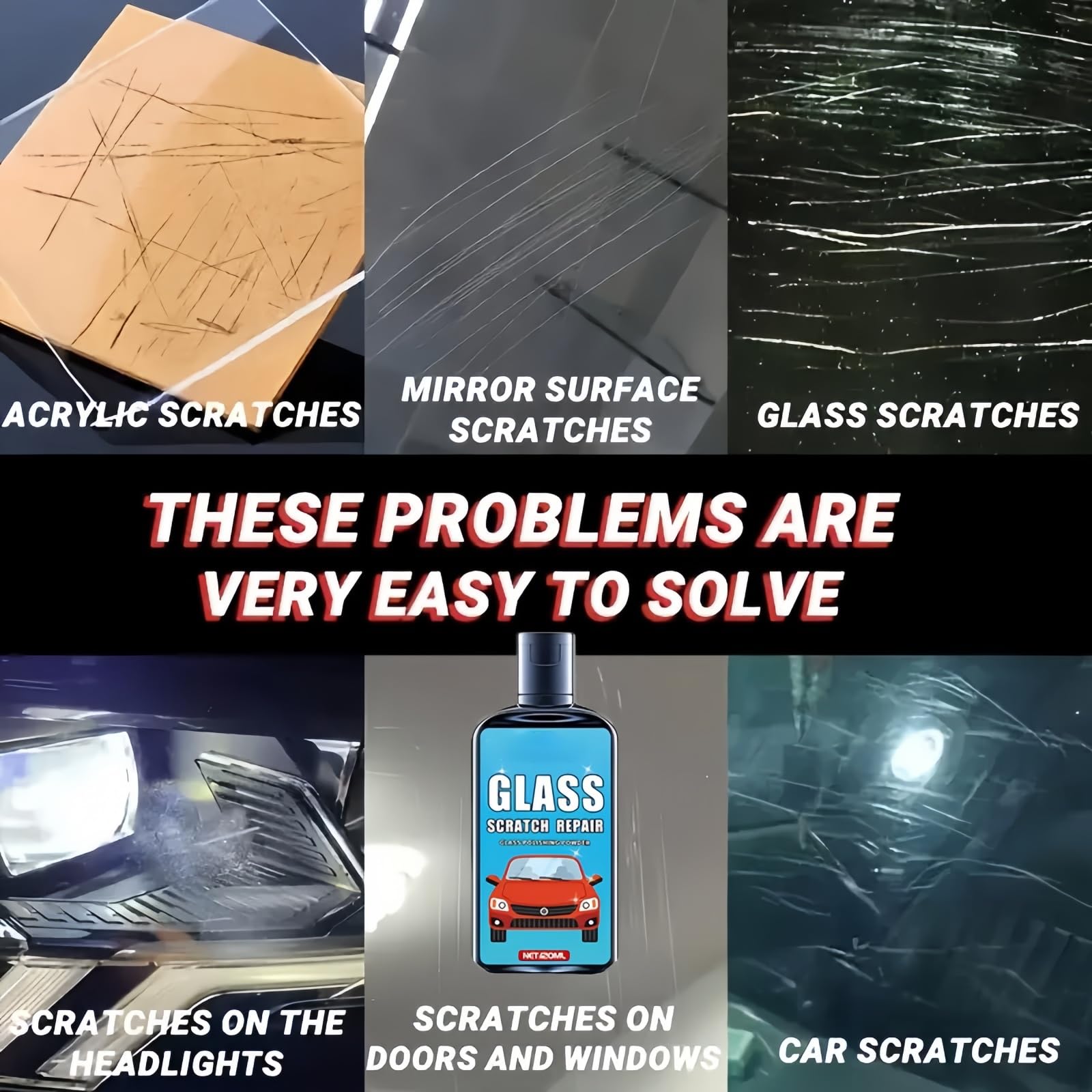 Glass Scratch Remover Kit,Window Scratch Repair with Sponge,Auto Glass Polishing Liquid,Gla/ss Repair Solution,Removes Scratches from Car Windshield & Home Gla/ss,Car Window Screen Cleaner Kit,120ml - 5