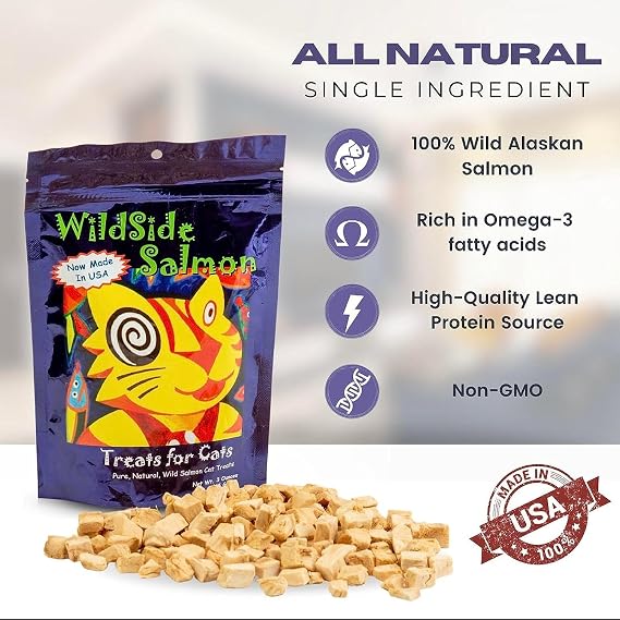 100% Wild Alaskan Salmon Freeze Dried Cat Treats - Healthy Training Treat - 3oz (3 Pack)