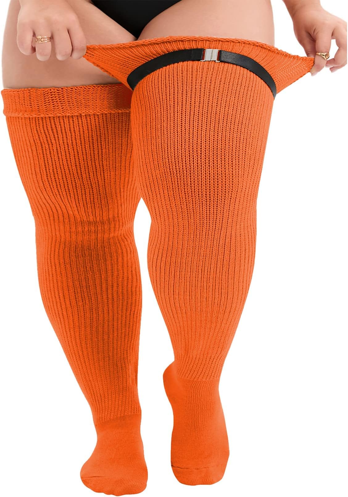 Zando Womens Plus Size Thigh High Socks Over Knee Thick Socks Extra Long Leg Warmers Chunky Knit Thigh High Stockings, Orange, One size