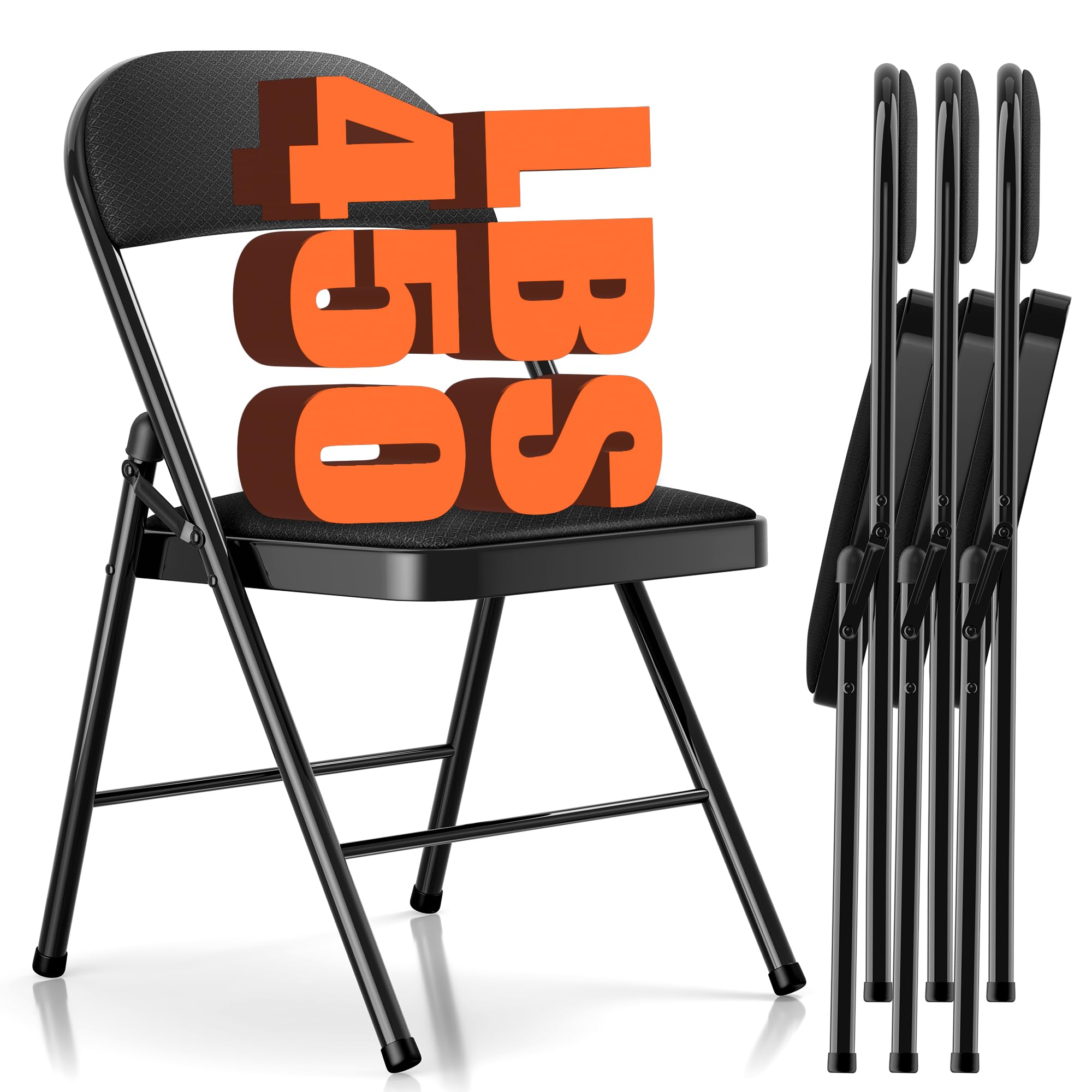 Folding Chairs with Cushion 4 Pack - Black Fabric Padded Folding Chair with Steel Frame for Events Office Wedding Party, 330 Pound Capacity(Black, Fabric, Set of 4)