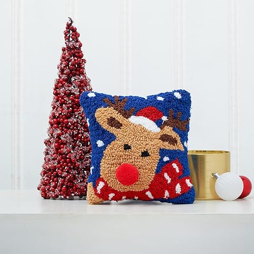Miniatura 6 de C&F Home Almohada decorativa de renos de Navidad de 8 x 8 pulgadas, diseño de renos de Navidad con enganches pequeños y pequeños, vacaciones de