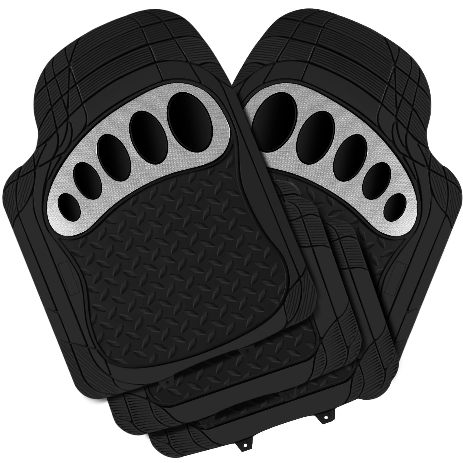 WOLTU Universal Auto Fußmatten Gummimatten Zuschneidbar Schwarz/Silber