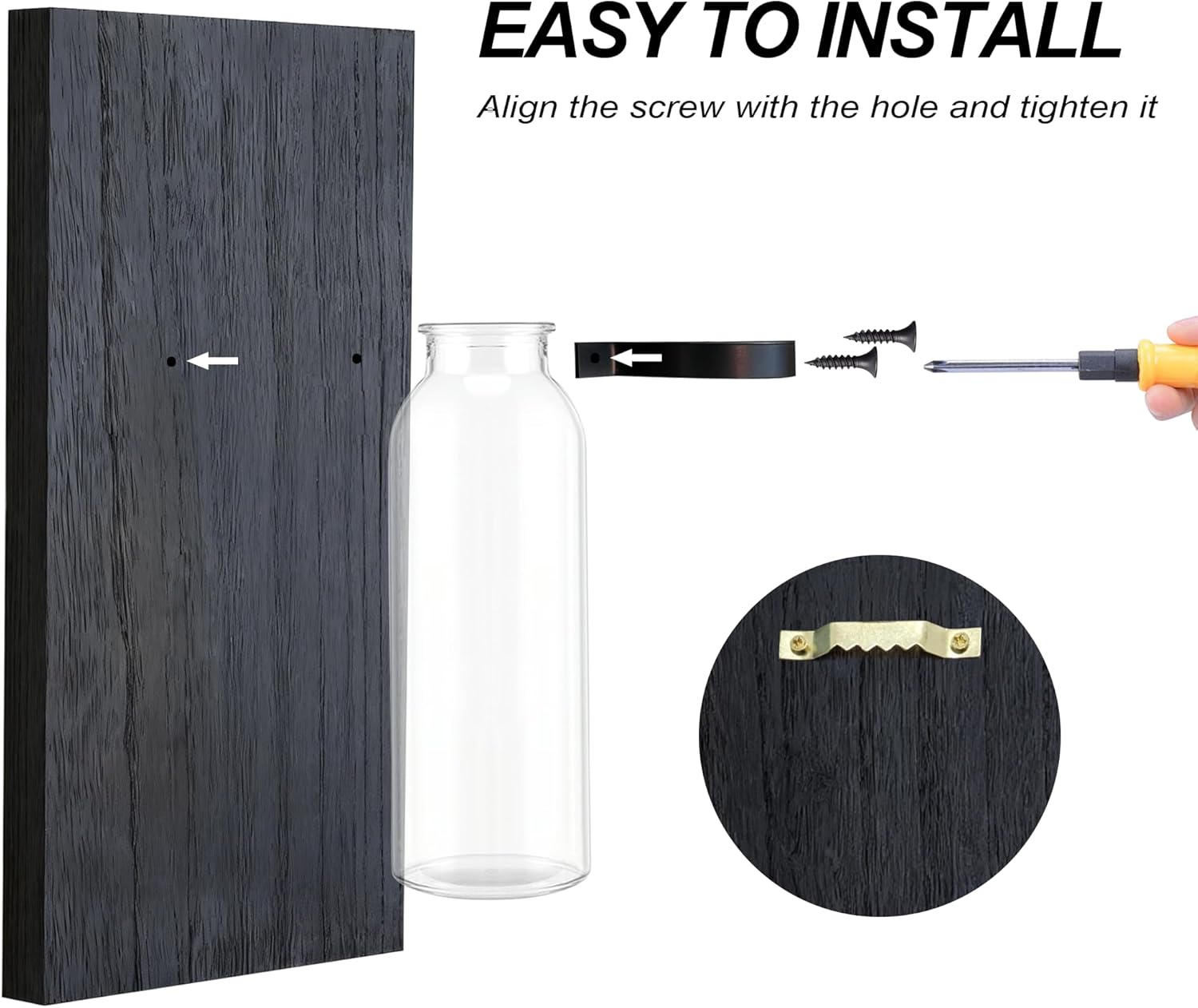 Heiple 2 Pack Wall Planters for Indoor Plants, Wood Glass Decor for Bathroom, Bedroom Living Room, Modern Farmhouse Wooden Pocket Wall Vases for Dried Flowers and Plastic Plants (Black)