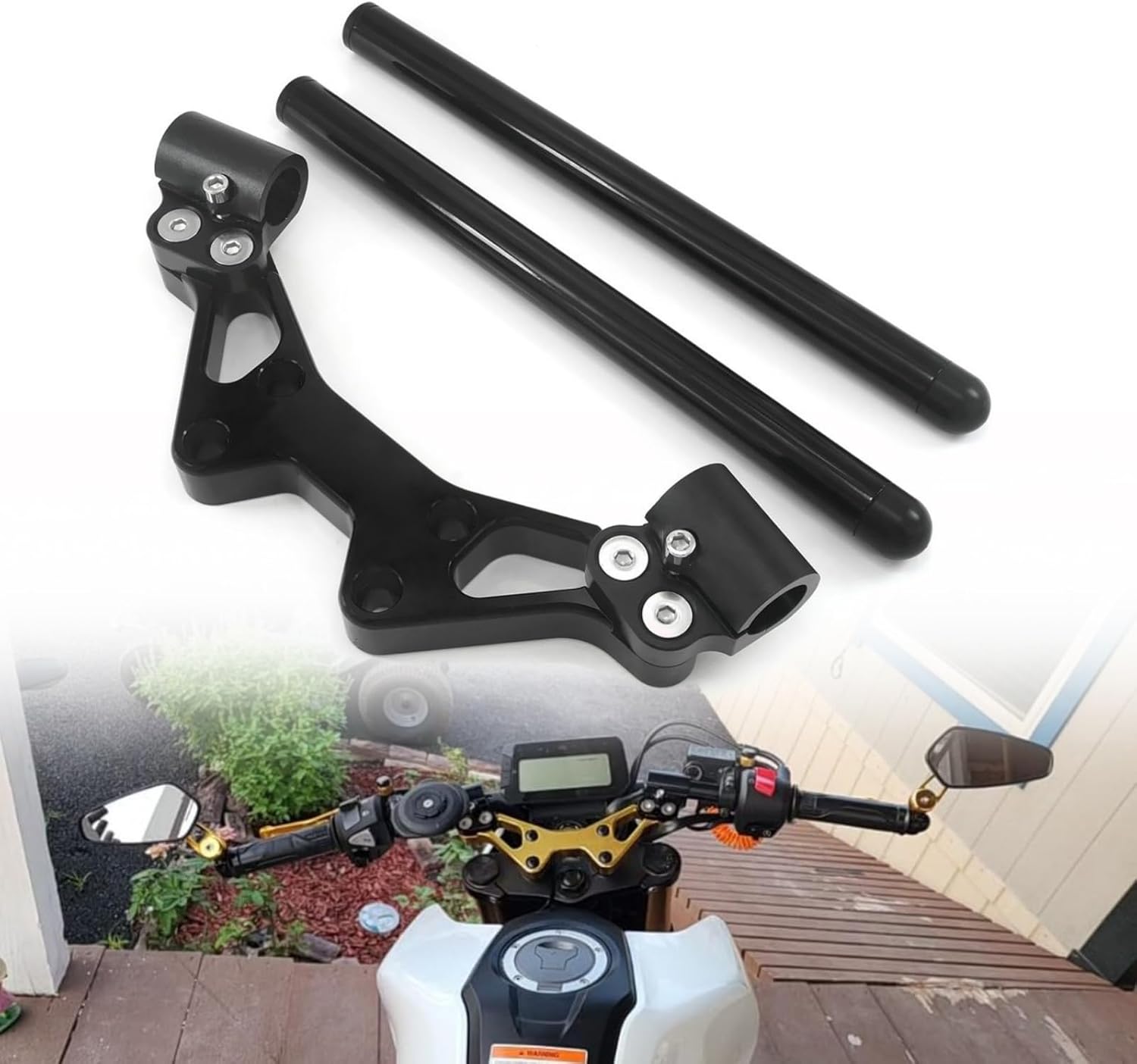 Adjustable Motorcycle Handlebar Compatible With Honda Grom MSX 125 MSX125SF 2013-2023 2024 2025 CNC Separated Clip-on Sport Handle Bars Kit (Black)