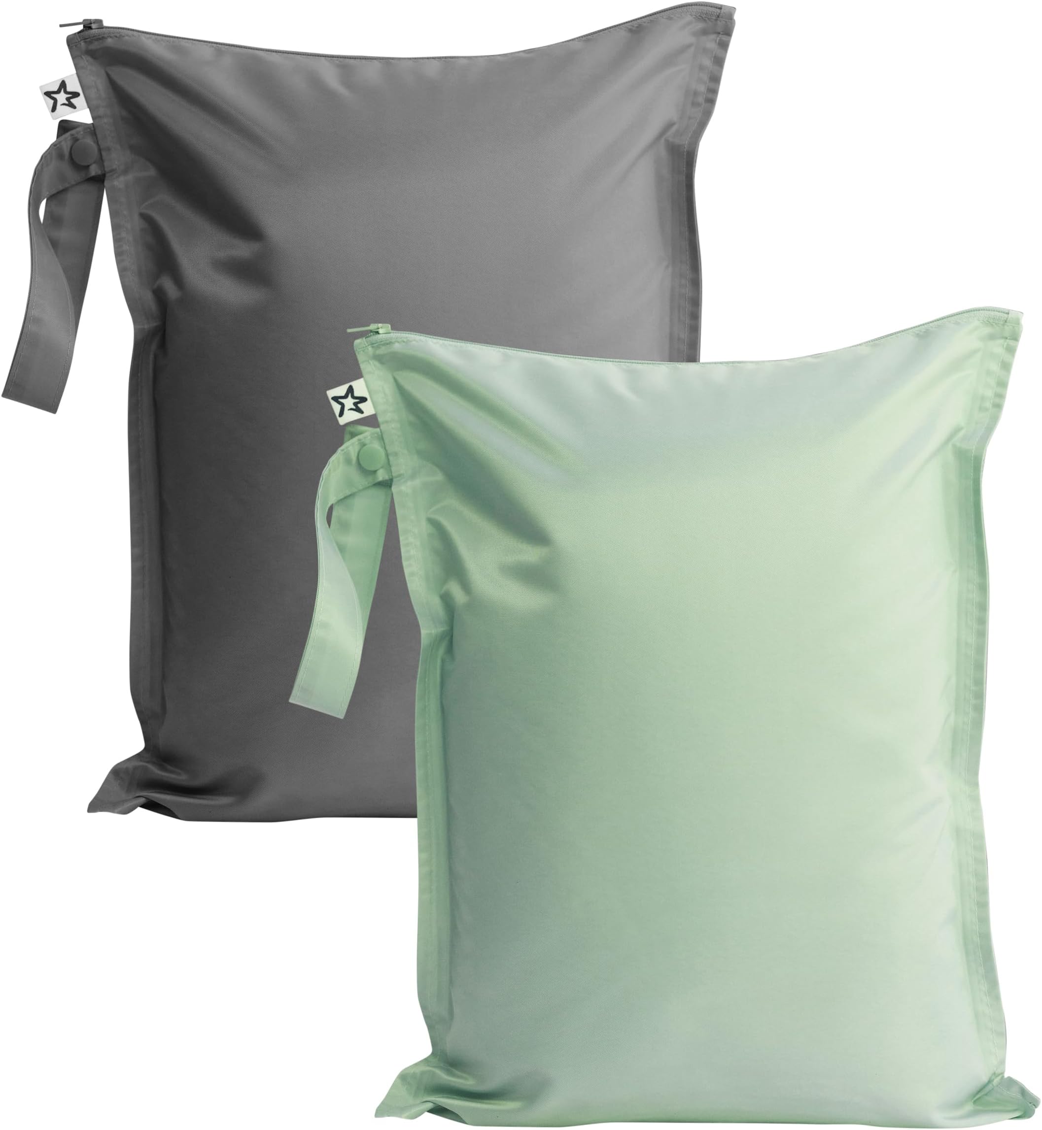 Mess Proof Wet Bags | 2-Pack Reusable Waterproof Wet Bags for Swimsuits | Baby Clothes | Travel & Diaper Bag (Sage, Charcoal)