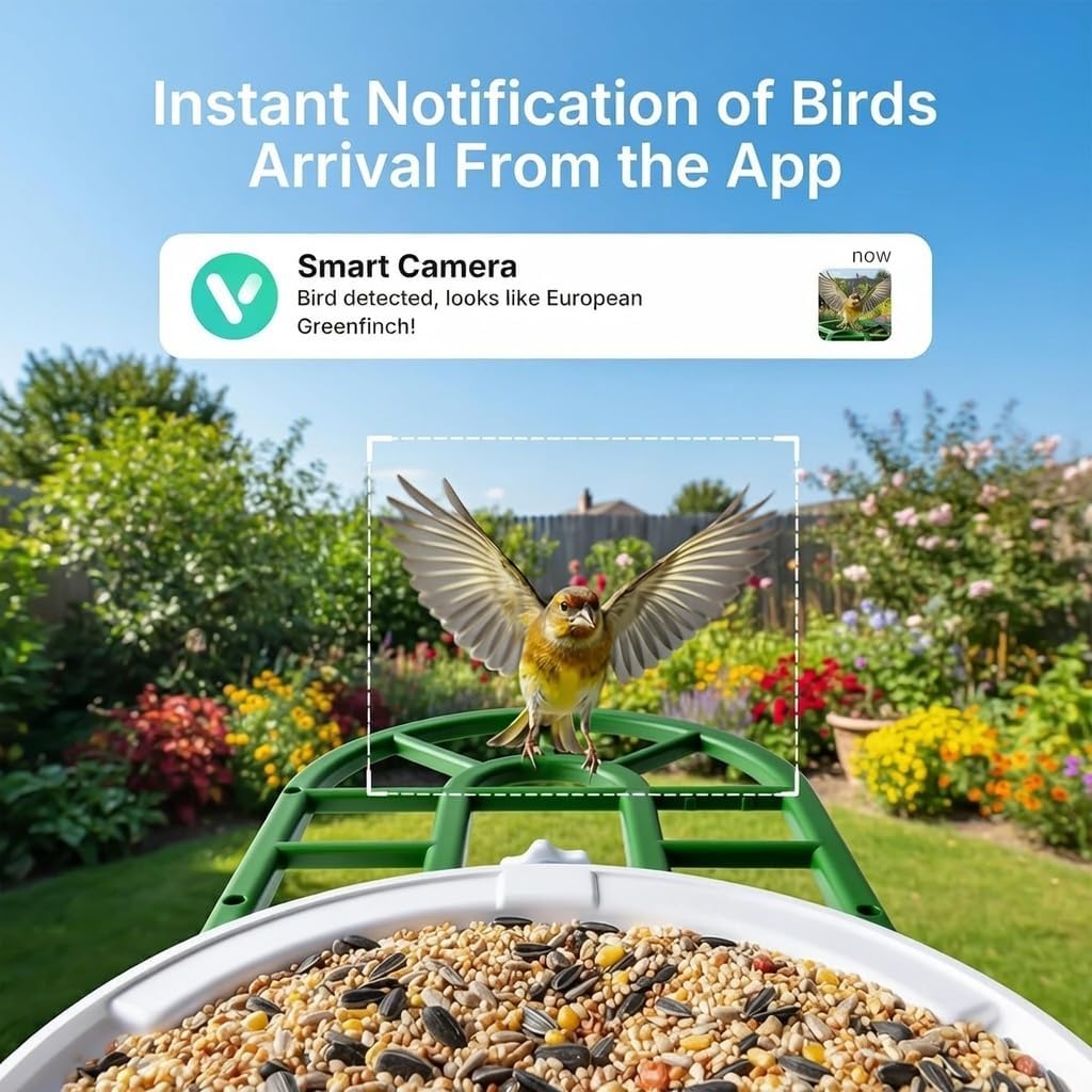 Bird Feeder with Camera with AI Identify Birds Species Solar Powered, Smart Bird House with Cam, 2K HD Video Live Stream, Instant Arrival Alerts - Green