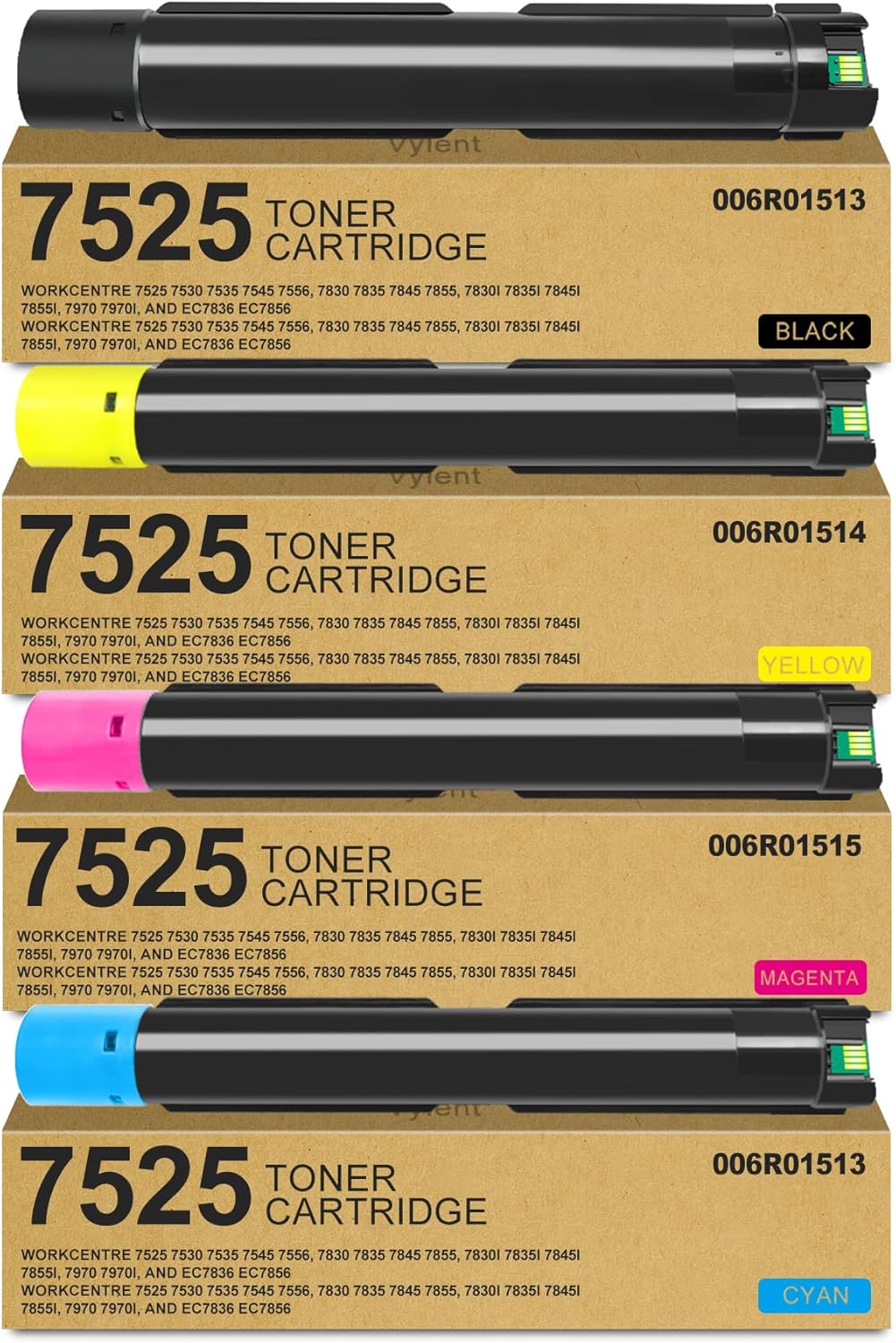 Vylent WorkCentre 7525 Toner Cartridge 006R01513 006R01514 006R01515 006R01516 Replacement for Xerox 7525 Toner Cartridge WorkCentre 7525 7530 7535 7545 7556 7830 7835 7845 7855 Printer Ink 4-Pack