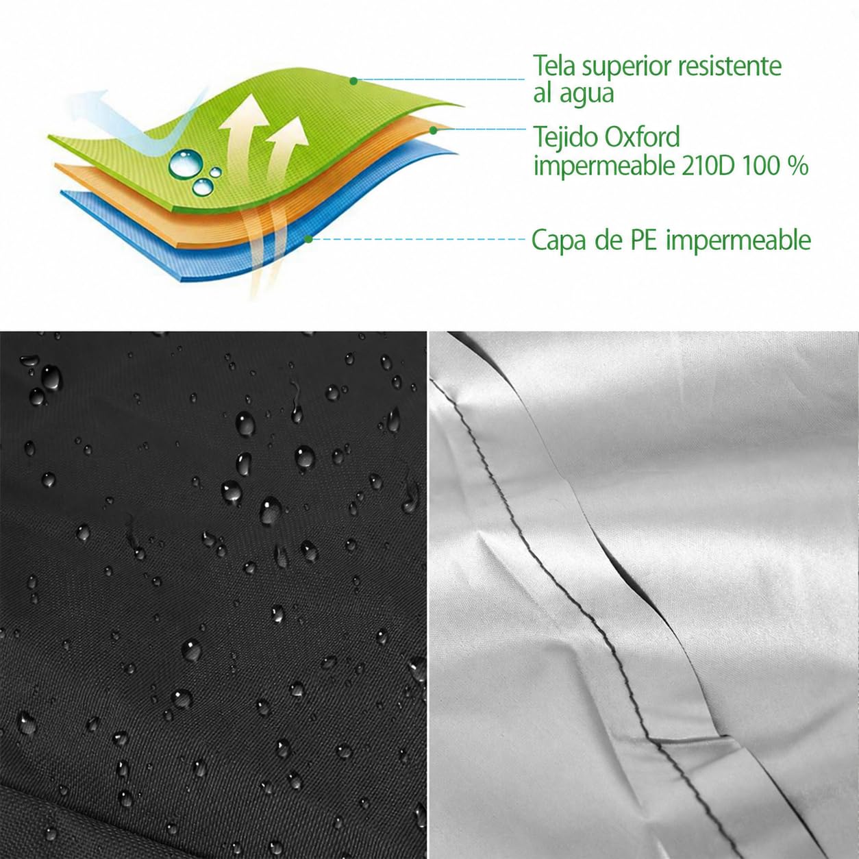 Funda para Sillas Apilables de Jardín Impermeable 2 Unidades, 210D Oxford | Funda Protectora Para Sillas de Exterior, Anti-Viento Anti-UV, con Cordón Ajustable, Hebillas y Ventilación