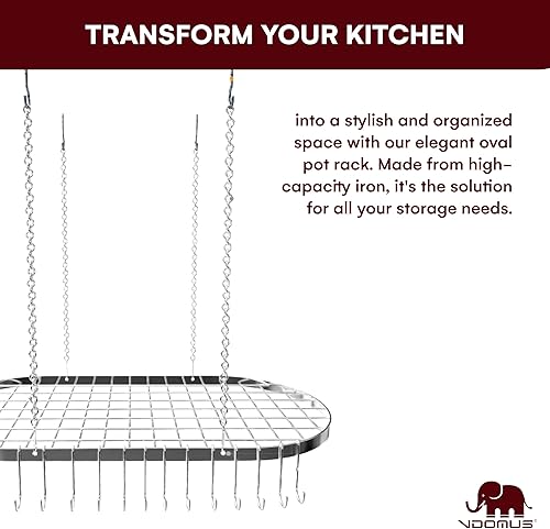 Miniatura 4 de Vdomus Estante colgante para ollas, organizador de cocina de montaje en techo para ollas y sartenes con 15 ganchos, 33 x 17 pulgadas, resistente,