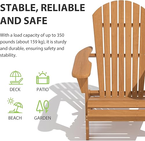 Miniatura 5 de Folding Adirondack Chair,Ergonomic Patio Wood Chairs with Wide Armrest,350LBS Weather Resistance Lawn Chair for Poolside,Outdoor Garden Lounge