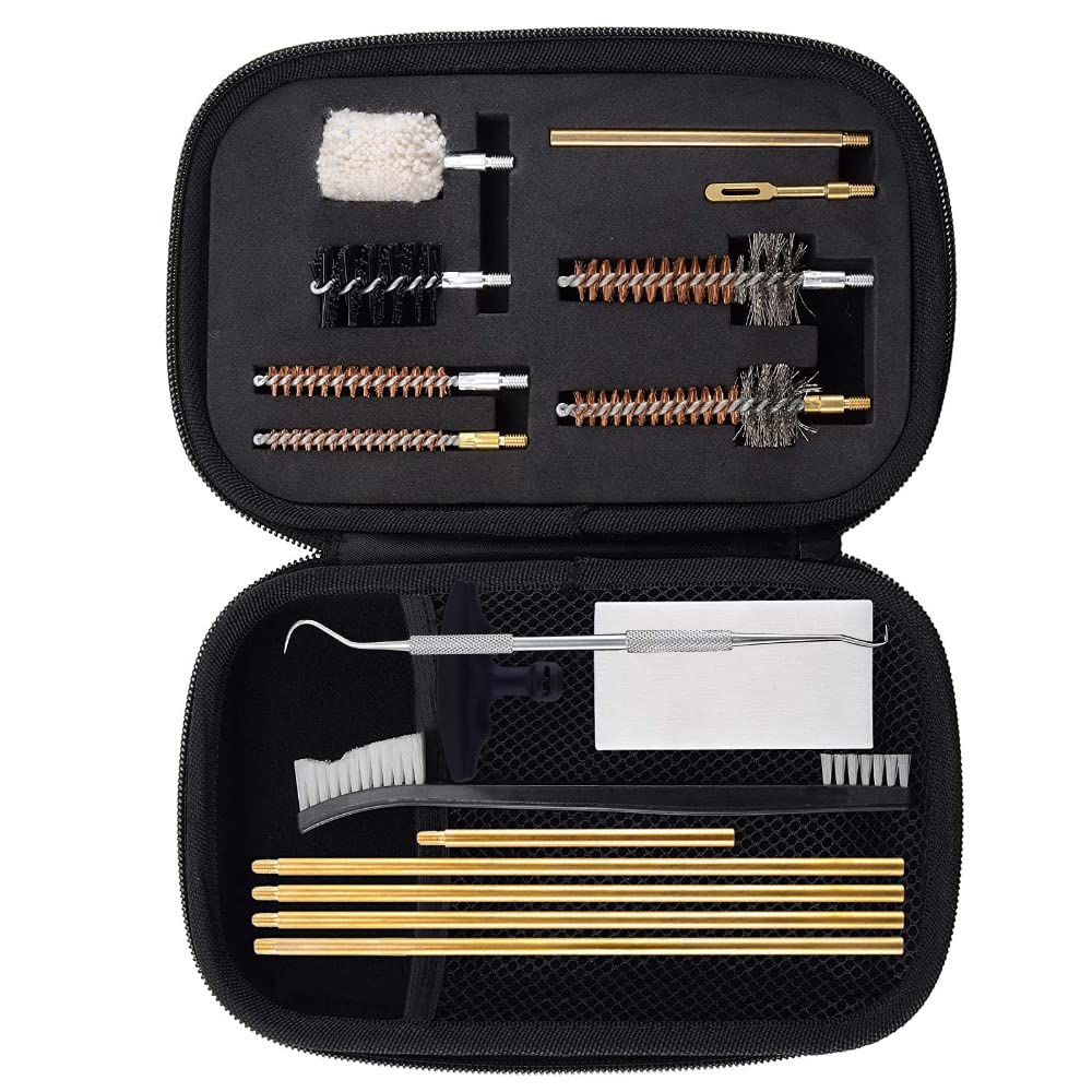 Kit de Limpieza Universal para Pistola Rifle 17 Piezas Cepillos Tubo Trapeador .22/.357/.38/9mm/.40/.45