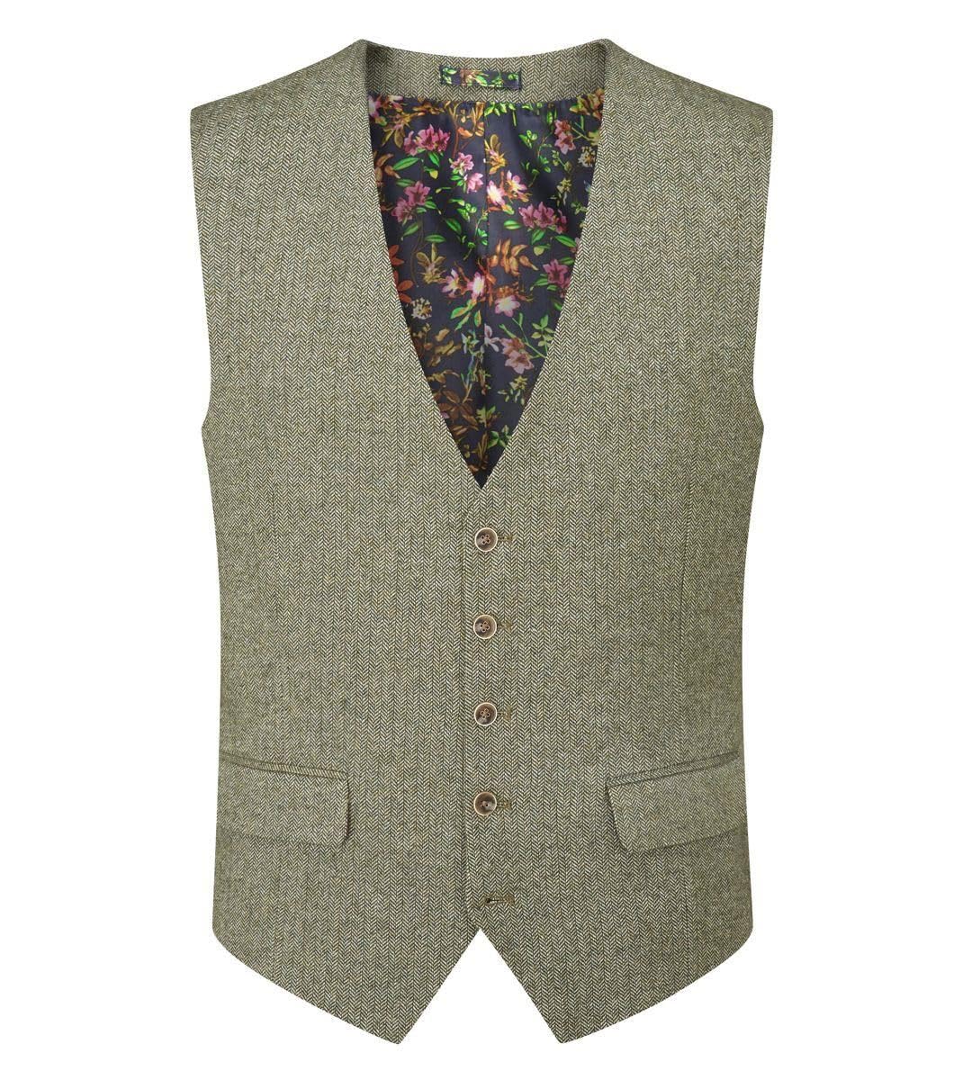 Skopes Men's Jude Waist Coat Herringbone in Sage 52R