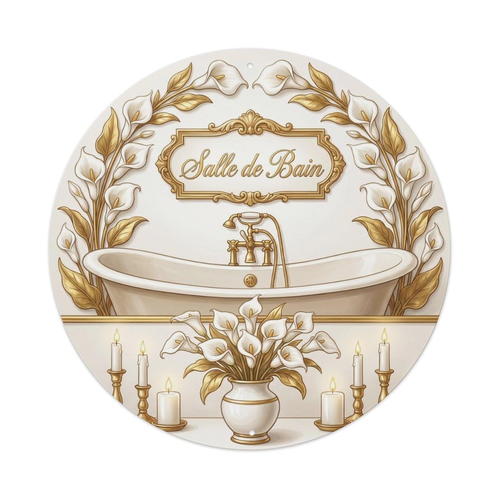 Bathroom Calla Lily Round Bathroom Metal Tin Sign