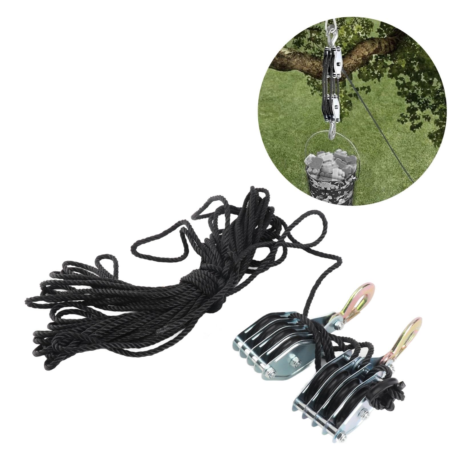 Sistema di sollevamento a fune con puleggia da 4000 libbre rapporto 8:1 Potenza di sollevamento Heavy Duty Block Tackle per la caccia Sollevamento di oggetti pesanti Sistema di sollevamento a corda