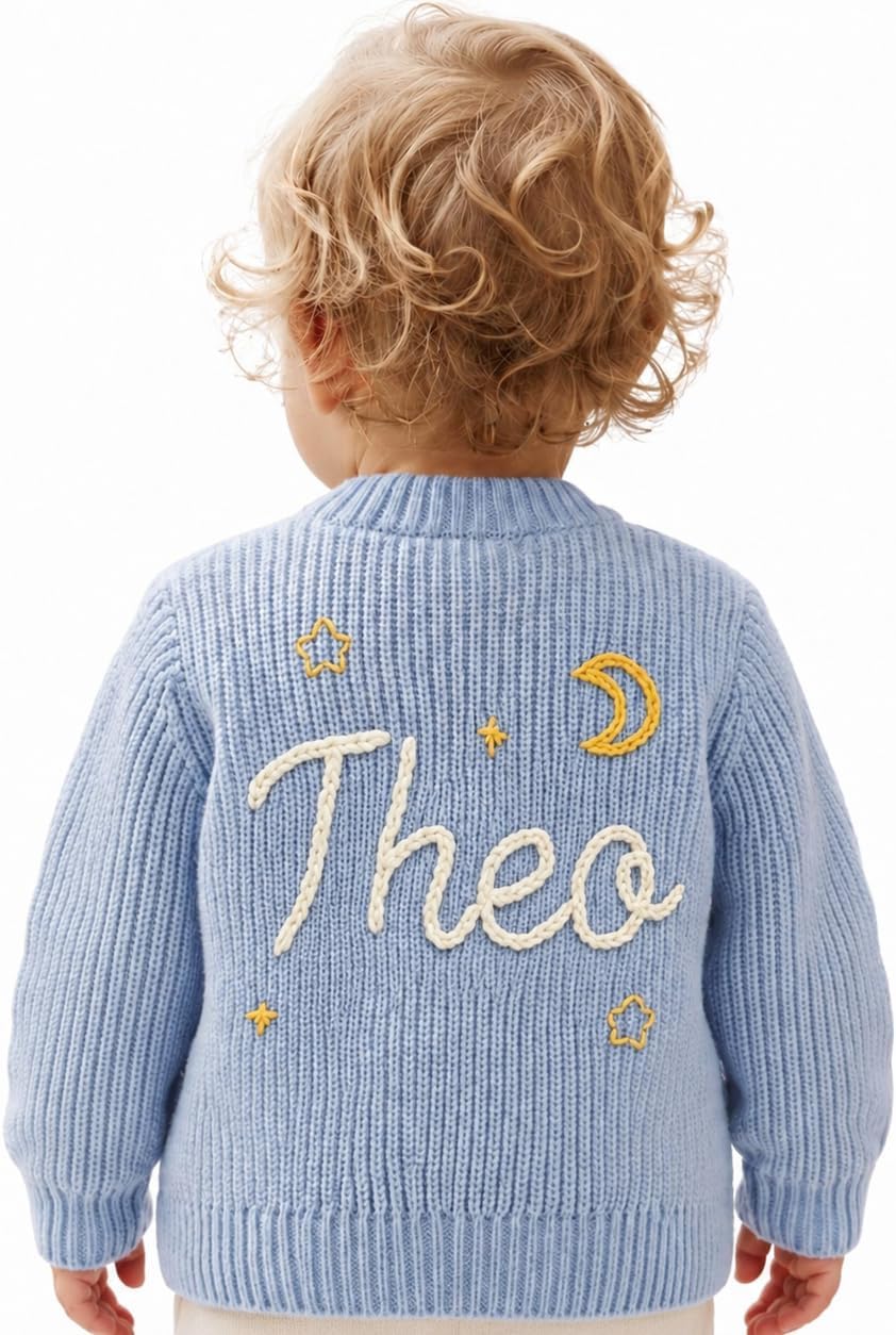 Personalized Baby Knit Cardigan with Custom Name Embroidery