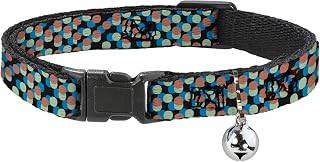 Buckle-Down Cat Collar Breakaway Polka Dots Stacked Black Blue Sage Brown 8 to 12 Inches 0.5 Inch Wide