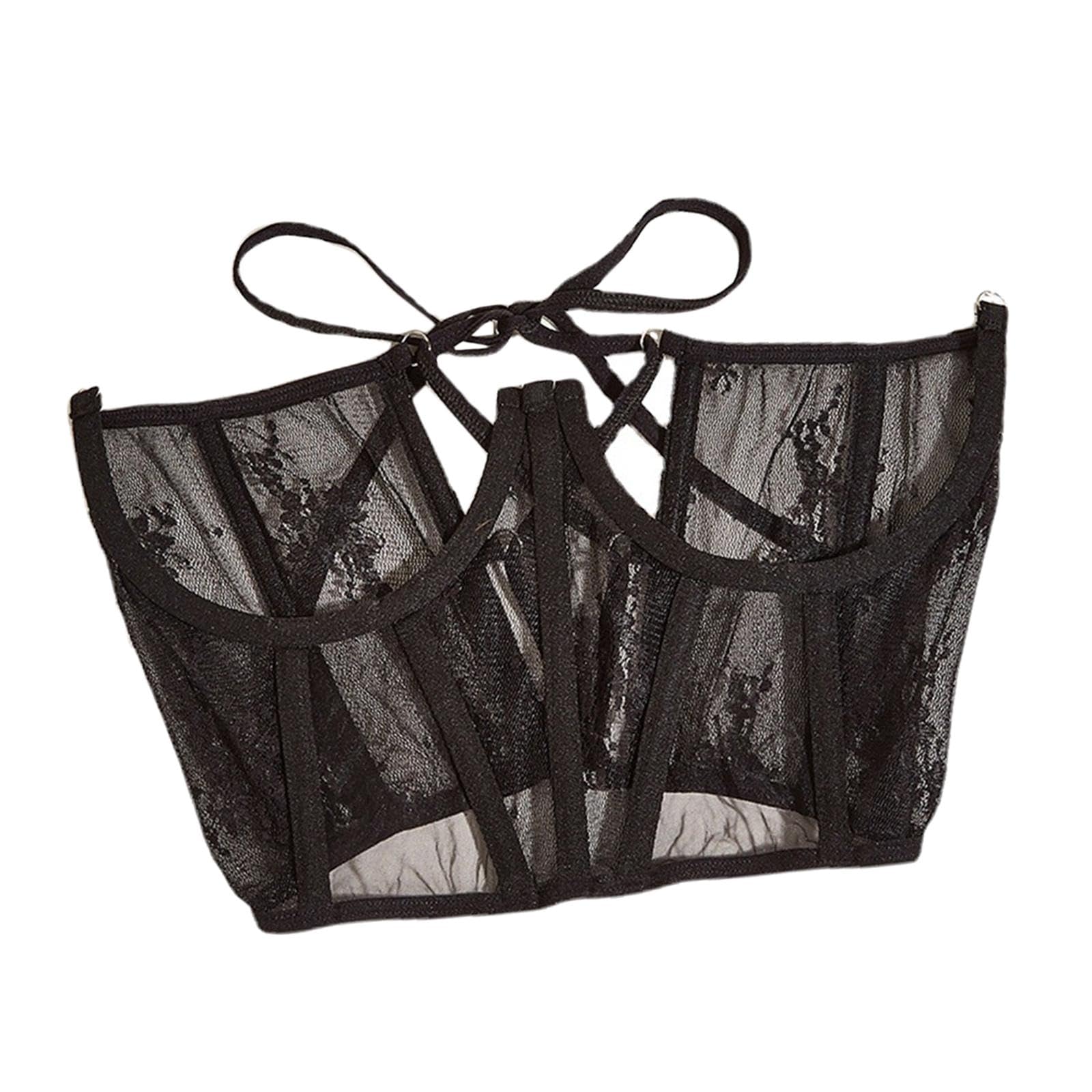 Lace Corset Belt Open Cup Tie Back Corset for Women Adjustable Waist Cincher Black-image-17