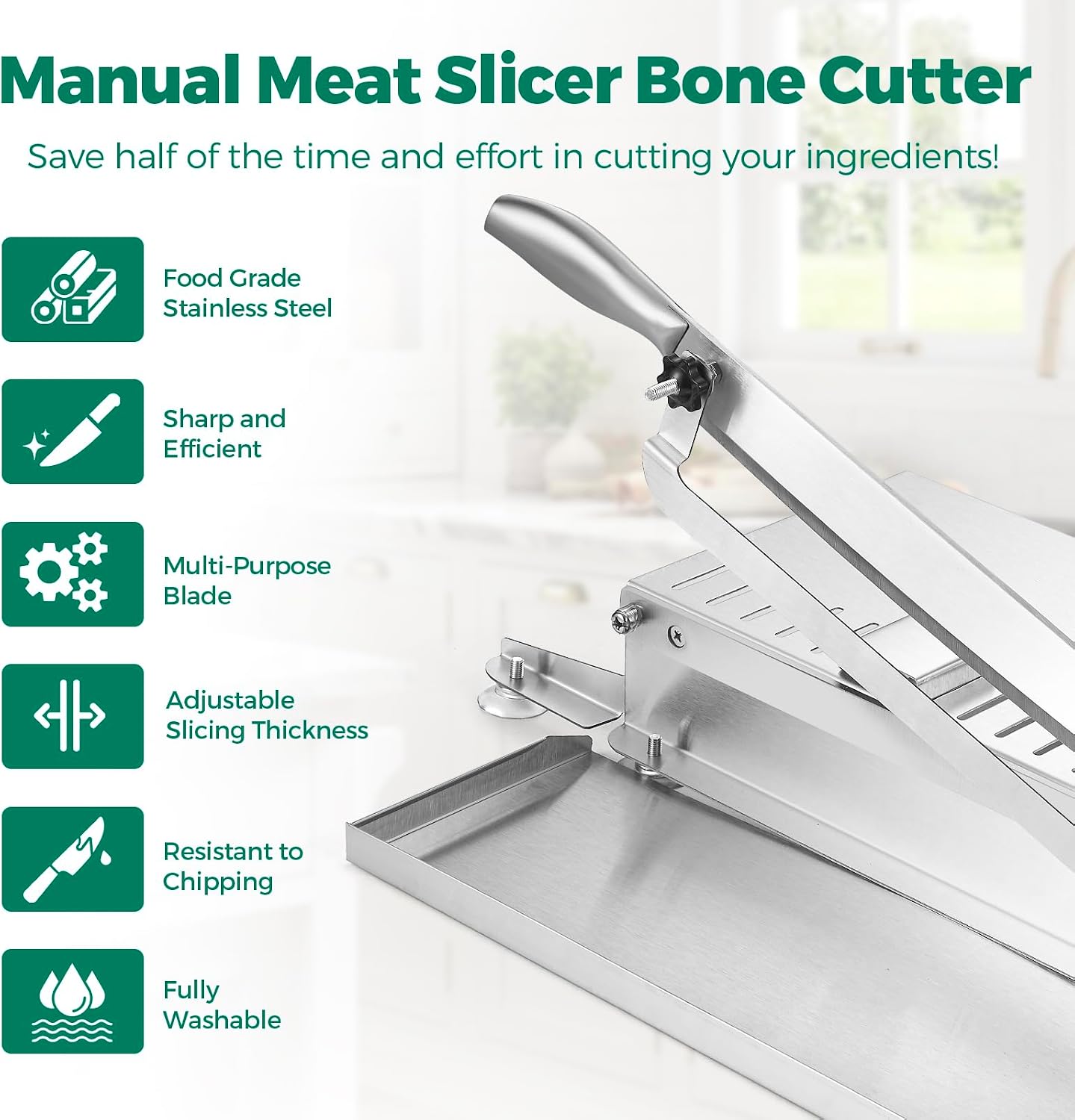Meat Slicer Bone Cutter, 20 Inches Manual Meat Slicer with Adjustable Slicing Thickness & Food-grade Stainless Steel Blade, Ribs Chopper Machine for Fish, Beef, Chicken, Jerky, Vegetable