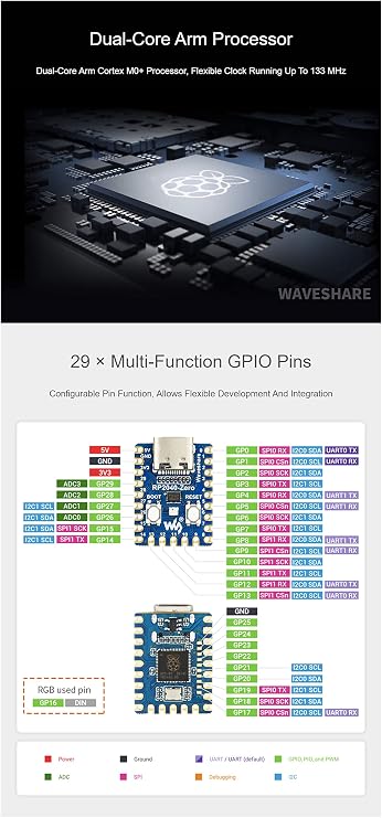 RP2040-Zero Based On for Raspberry Pi Microcontroller RP2040 Low-Cost High-Performance Pico-Like MCU Board USB-C Connector
