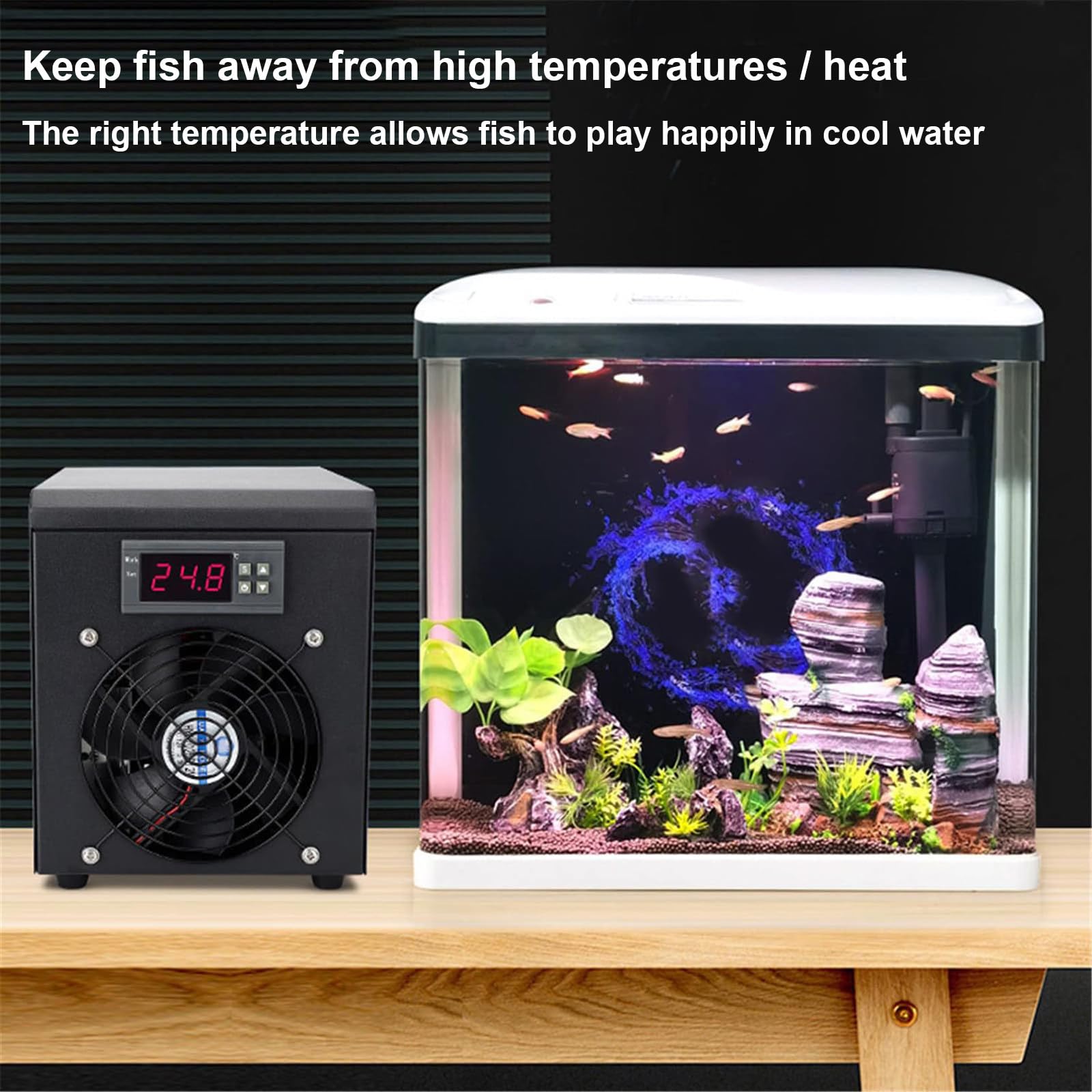 Refrigeratore per Acquario da 60 Litri, Riscaldatore per Acquario da 180 W, Acquario A Temperatura Costante, con Funzione di Memoria per Interruzione di Corrente,Cooling