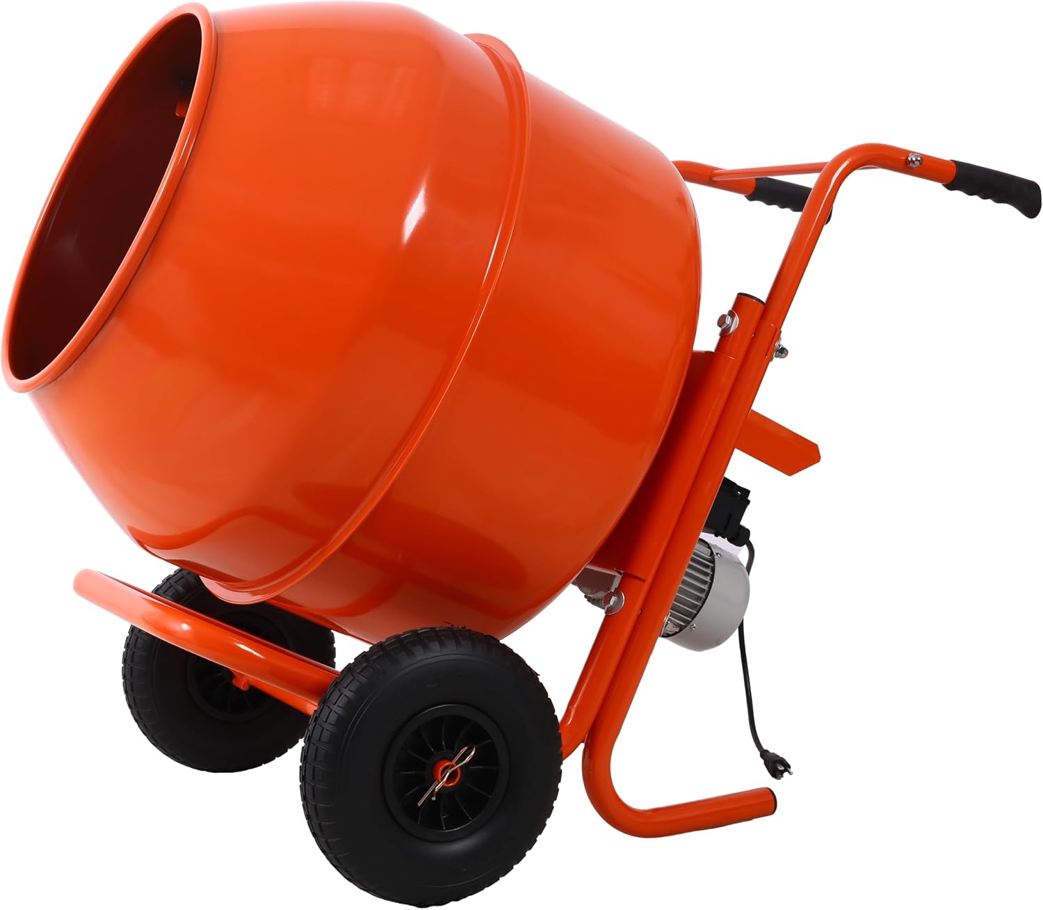 224L 8 Cubic Feet Portable Cement Mixer 3/4HP Electric Concrete Mixer for Mortar Cement 115V 60Hz with 12" Wheels and 3-Prong Plug Orange Steel Handcart Cement Concrete Mixer for Construction Site DIY