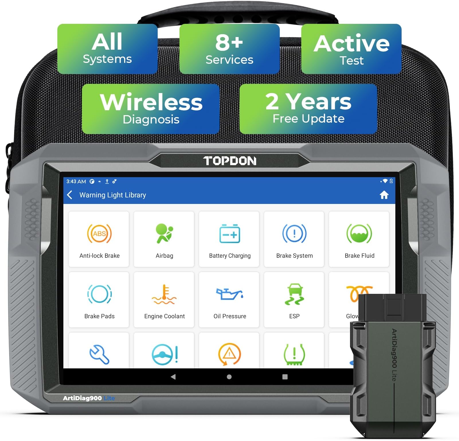 Car Diagnostic Tool ArtiDiag900 Lite with BiDirectional Scan, FCA Gateway and CAN-FD, Full Systems Diagnosis with 8+ Reset Services, Wireless Bluetooth OBD2 scanner, AutoVIN, 2-Year Free Update