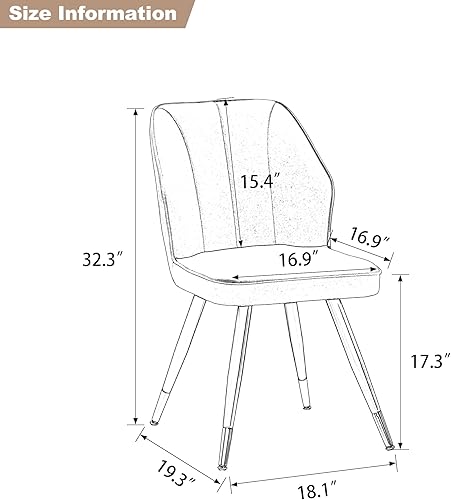 Miniatura 2 de Juego de 2 sillas de comedor, modernas sillas de comedor tapizadas sin brazos para cocina, comedor, escritorio, sillas laterales con patas de metal,