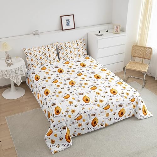 Miniatura 2 de Erosebridal Juego de edredón de abejas de miel, juego de ropa de cama de panal amarillo para niños y niñas, juego de edredón de lata de miel dulce